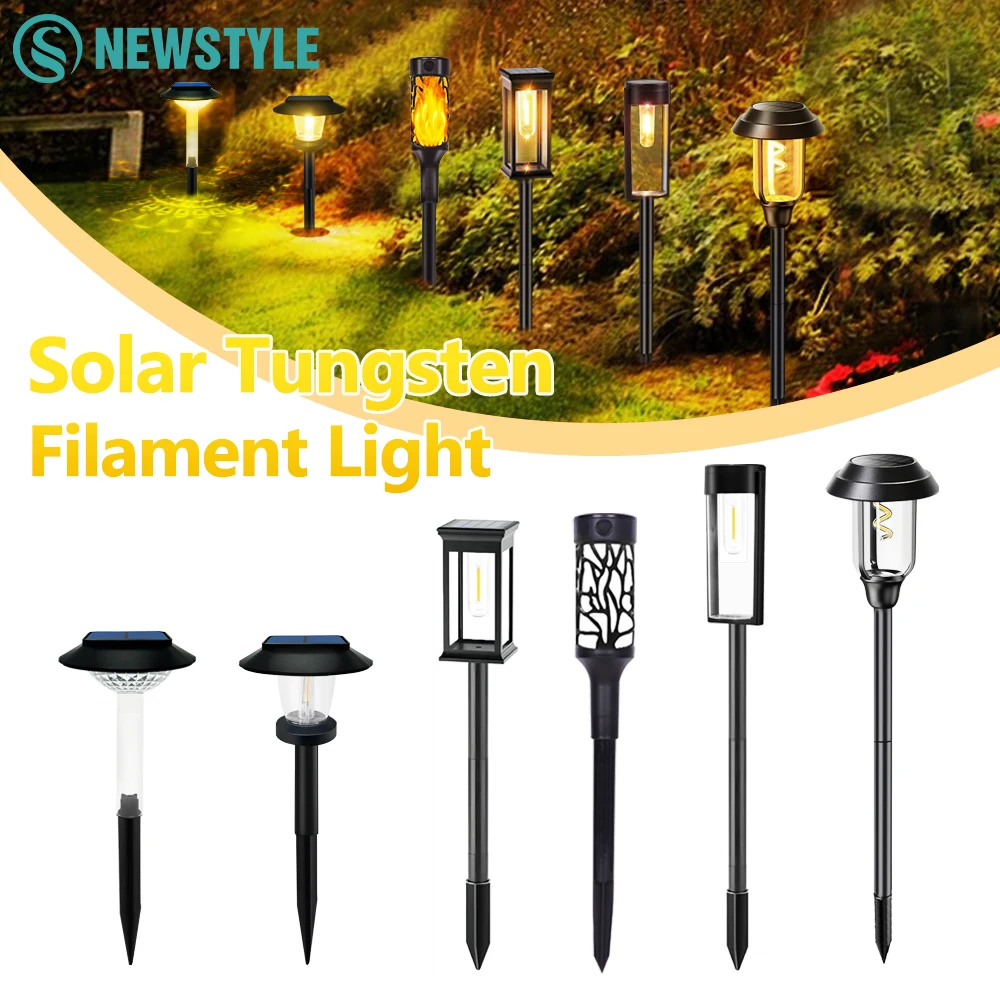 LED Solar Outdoor Pathway Lights Tungsten Filament Bulb Solar Path Walkway Lighting Waterproof Landscape Yard Lawn Driveway