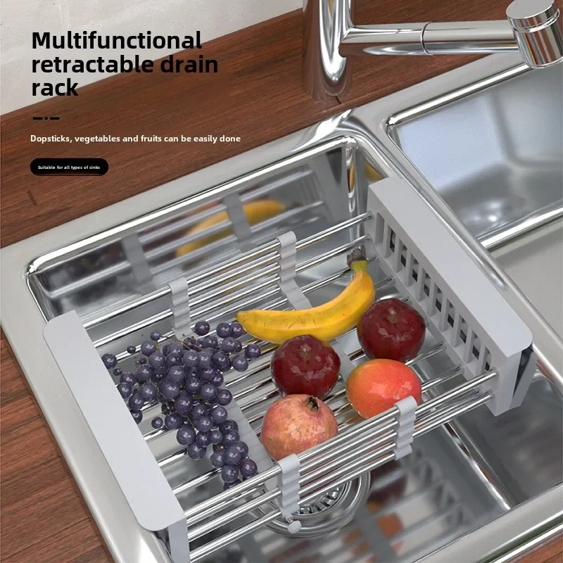 Kitchen sink retractable drainer dish basket