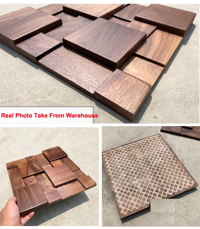6 ชิ้น/กล่องธรรมชาติสีดําวอลนัทไม้อะคูสติกแผง 30x30 ซม.การดูดซับเสียงไม้โมเสคกระเบื้องสําหรับภายใน Wall Decor 1
