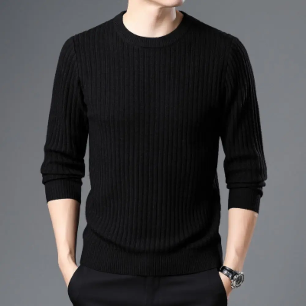 2023 Autumn New Fashion Men's Solid Round Neck Long Sleeve Pullover Sweater Casual Thickened Twisted Wool Sweater