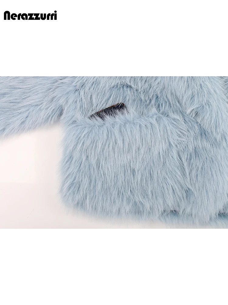 Nerazzurri Winter Short Loose Casual Hairy Soft Thick Warm Pink Faux Fur Coat Women with Big Collar and Pockets Fluffy Jacket 6