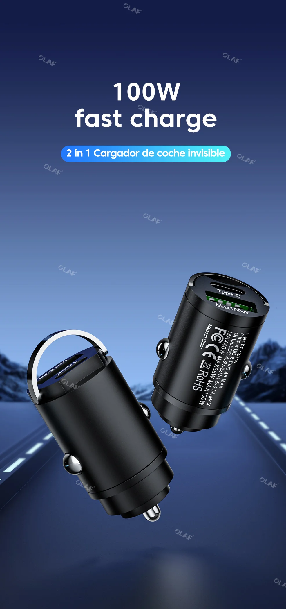 Olaf شاحن سيارة الهاتف محول ، صغيرة 100 واط PD QC ، سحب حلقة ، شحن سريع ، USB C ، آيفون 13 ، 12 ، شاومي ، سامسونج ، هواوي