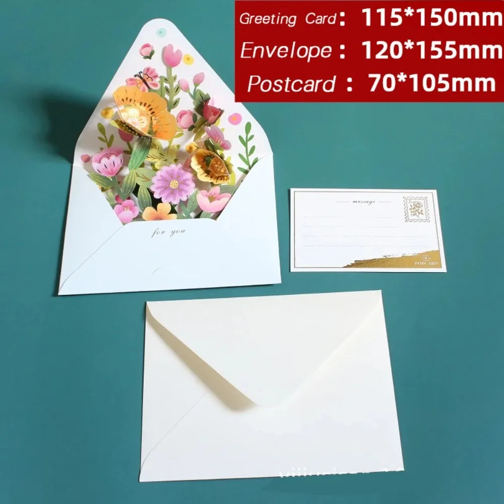 3D Pop-up Birthday Christmas Card Paper Romantic Flower Greeting Cards Valentines Gifts with Envelope Flowers Postcard