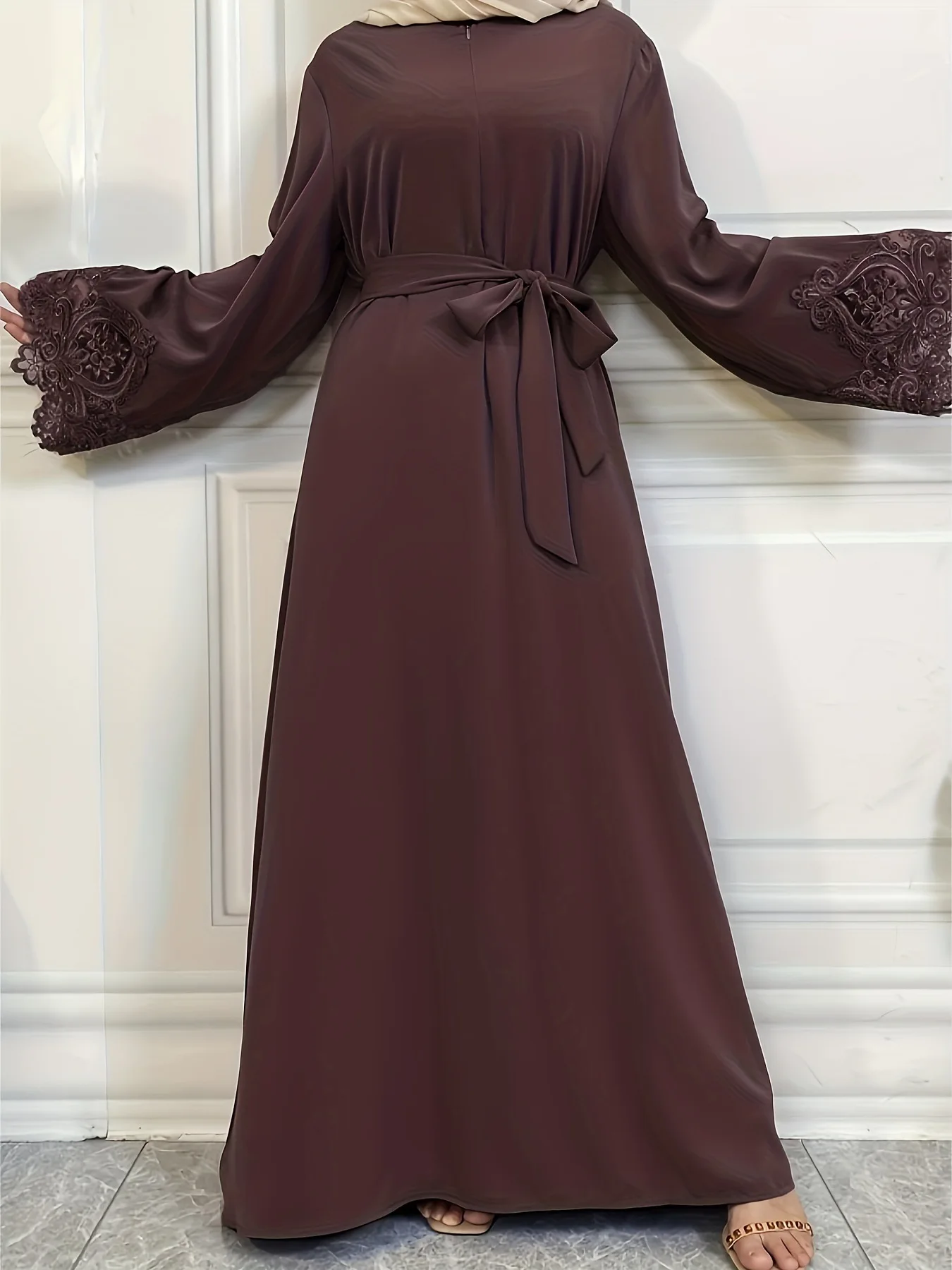 

Ramadan Eid Glossy Djellaba Muslim Dress Dubai Fashion Front Zipper Silky Abaya Lace Embroidery Muslim Robes Islam Robe