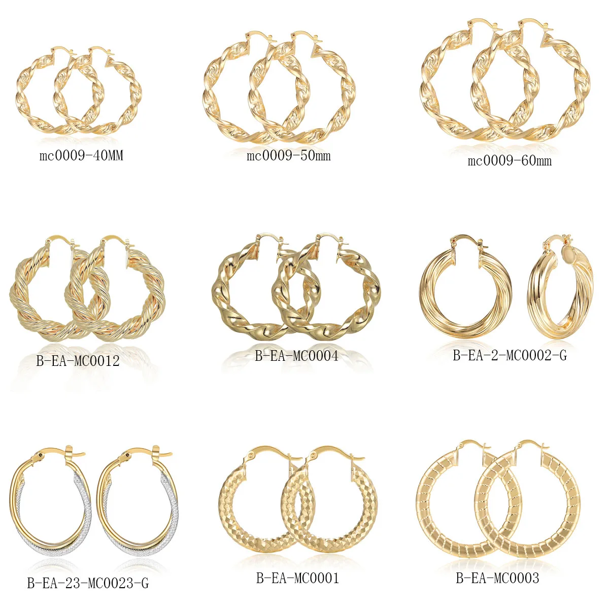 9 Pairs 18K Gold Plated Copper Hoop Round Circle Earrings Simple Circular Women Fashion Jewelry Accessories Wedding Party Gift