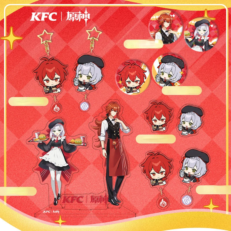 Anime Portachiavi Uomo Genshin Impact Kfc Portachiavi Donna Diluc Plate Desk Decor Noelle Standing Collection Ornamento Accessori Regalo