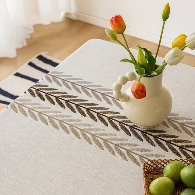 Rustic Embroidery Tablecloths Cotton Linen Coffee Leaves Pattern Rectangle Waterproof Table Covers for Kitchen Living Room Decor 5