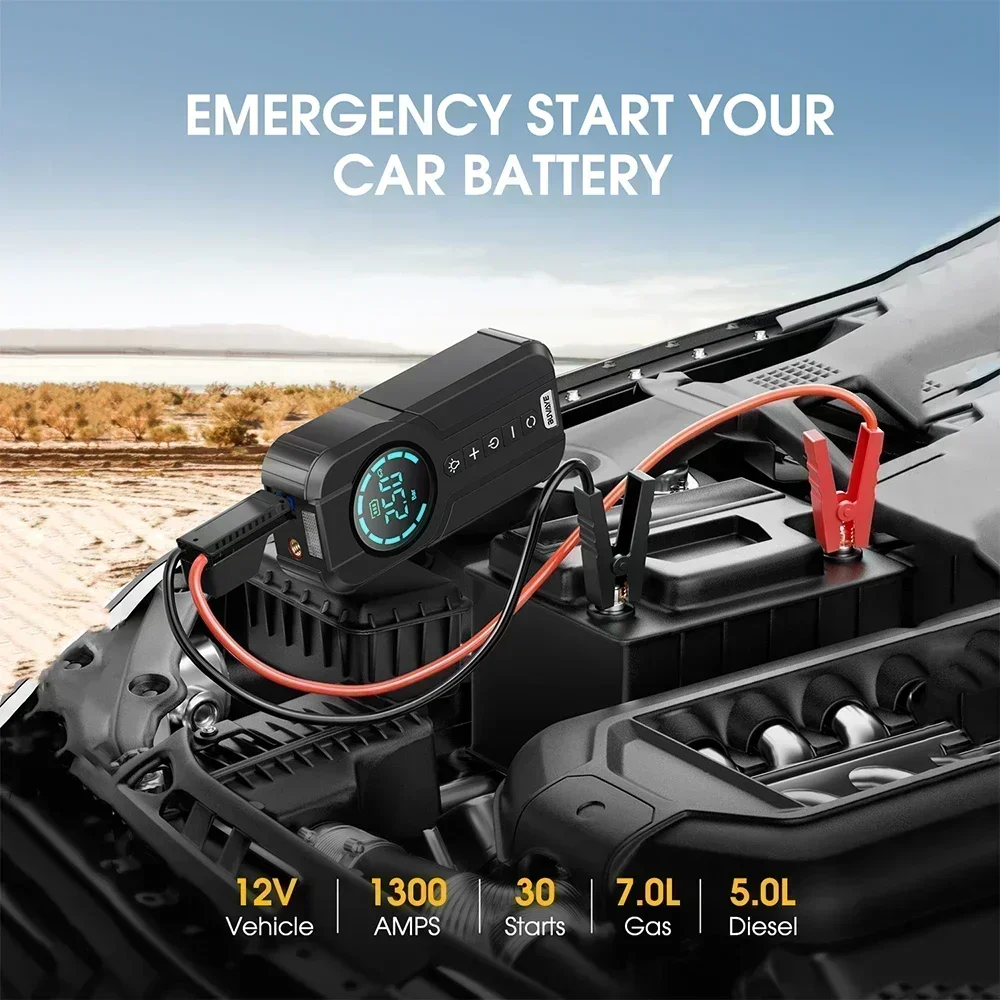 Car Jump Starter Air Pump Multi-function Air Compressor Tire Inflator Portable Battery Starter EVA Case Bag