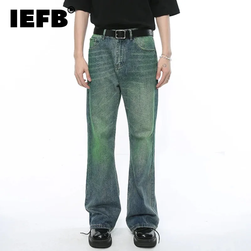 

Новинка 2024, модные джинсовые брюки IEFB на молнии с карманами, мужские летние повседневные брюки-ботинки контрастных цветов, мужские брюки 9C5392