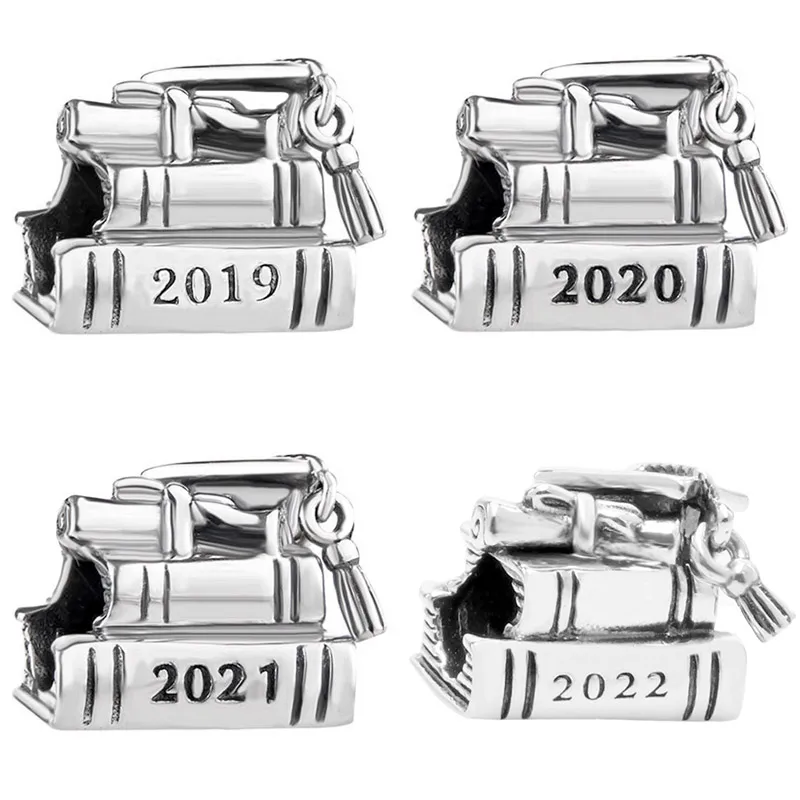 

Original Vintage 2019 2020 2021 2022 Graduation Books Cap Beads 925 Sterling Silver Charm Fit Fashion Bracelet Diy Jewelry