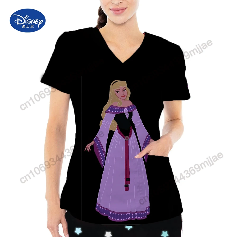 Maglietta con scollo a v tascabile Disney maglietta da donna abbigliamento donna Top estivo per donna 2023 abbigliamento giapponese Y2k Graphic Tee Crop Top