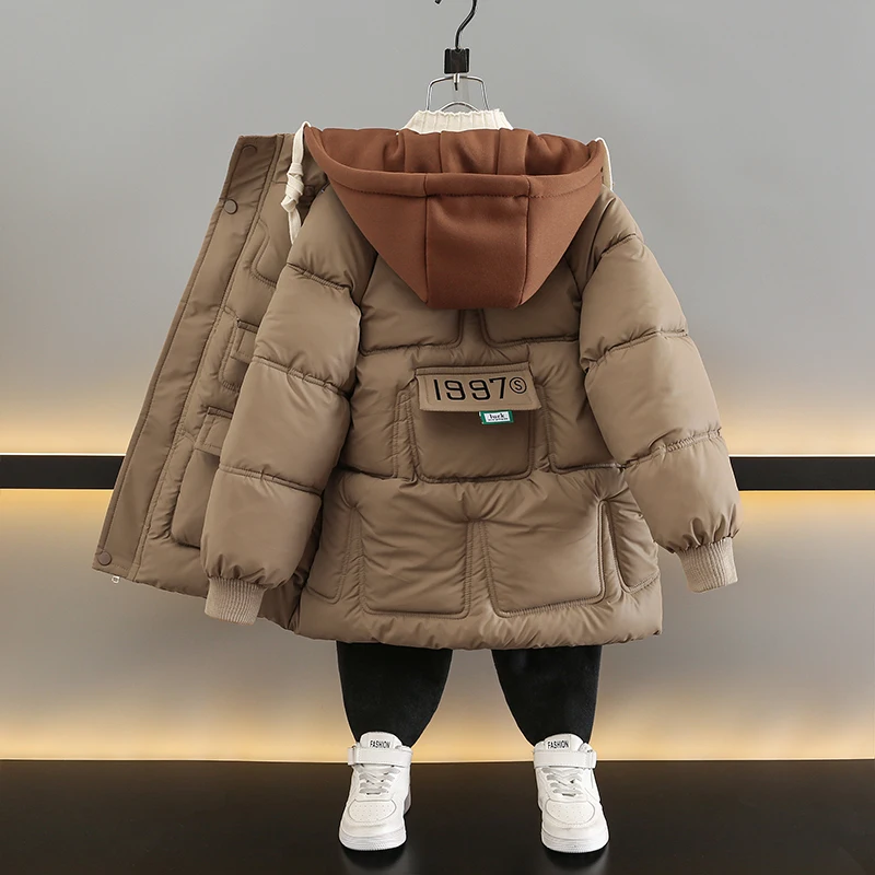 Veste d'hiver pour bébé garçon, nouvelle couleur unie, bouton en peluche, capuche chaude, fermeture éclair, coton, vêtements d'extérieur_voghion.com