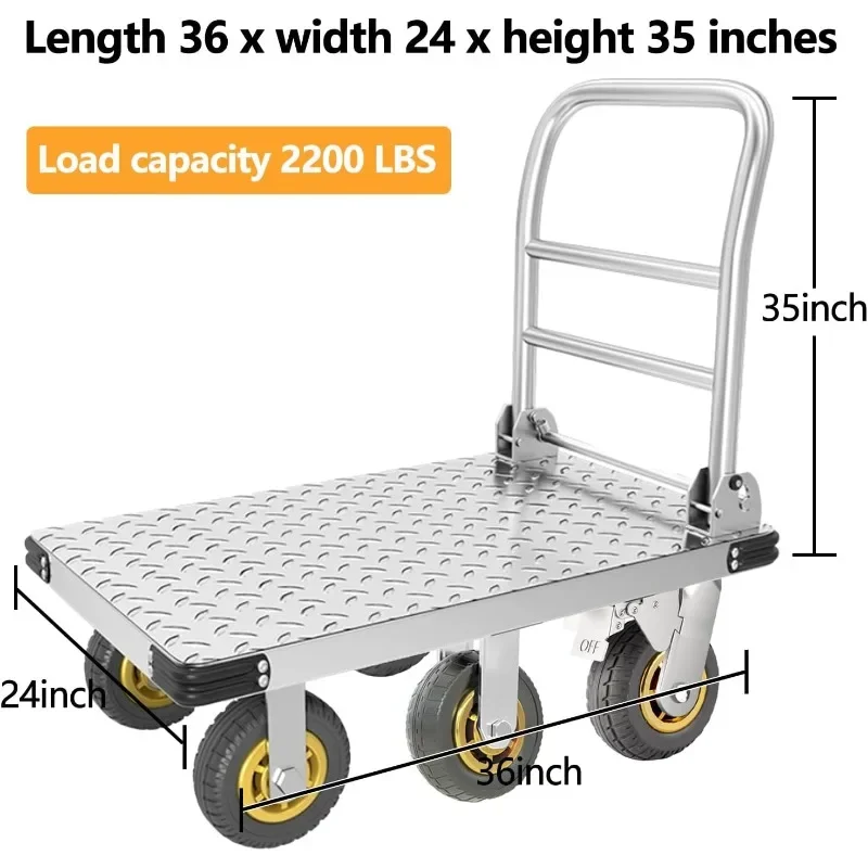home. Foldable Platform Truck Push Dolly Heavy Duty 2000 lb. Weight Capacity with Brake and 6" 360 Degree Swivel Wheels 2
