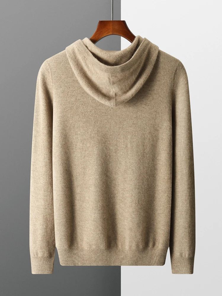 New Autumn Winter Men's Cashmere Hoodie Sweater 100% Merino Wool Hooded Pullover Large Size Knitwear Quality Soft Casual Jumpers 2