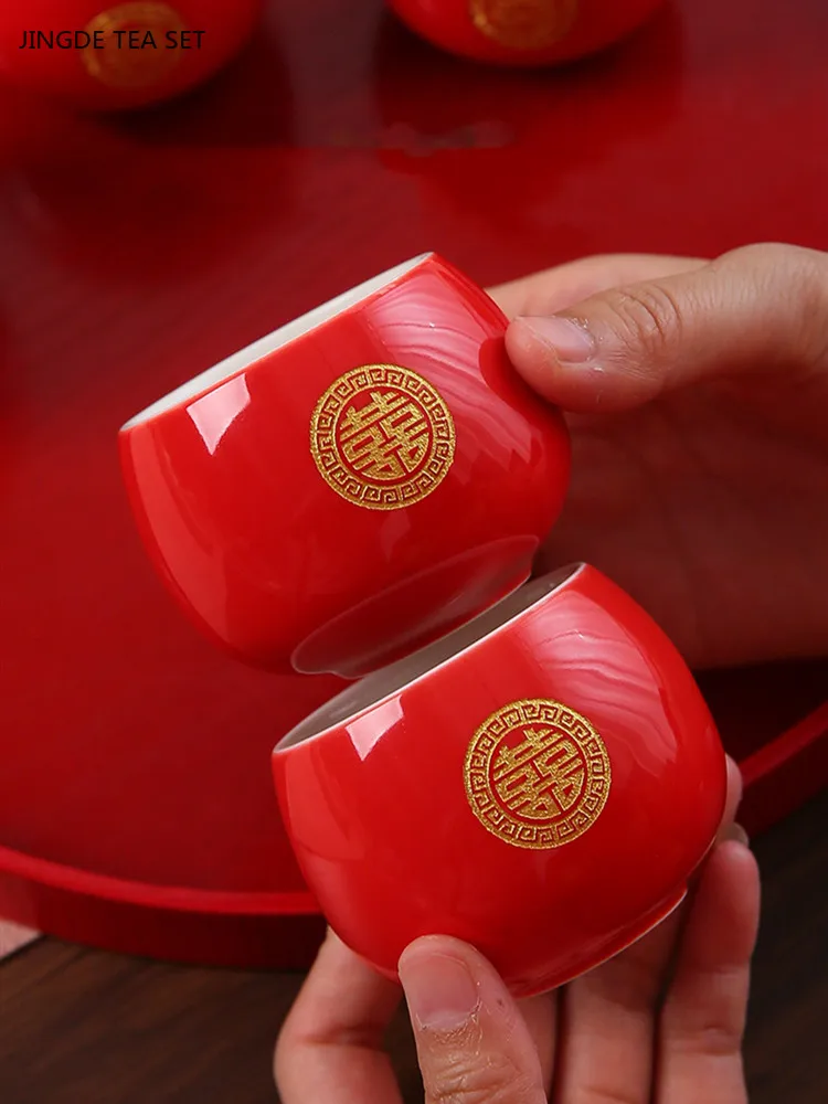 4pcs Exquisite Ceramic Teacup Set Chinese Wedding Tea Set Red Beauty Master Cup Custom Portable Teaware Set Household Drinkware