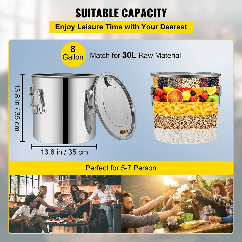 Alcohol Still 5 Gallon Brewing Distiller Double Barrels Stainless Steel Still Whisky Beer Brandy Home Brewing Kit 6