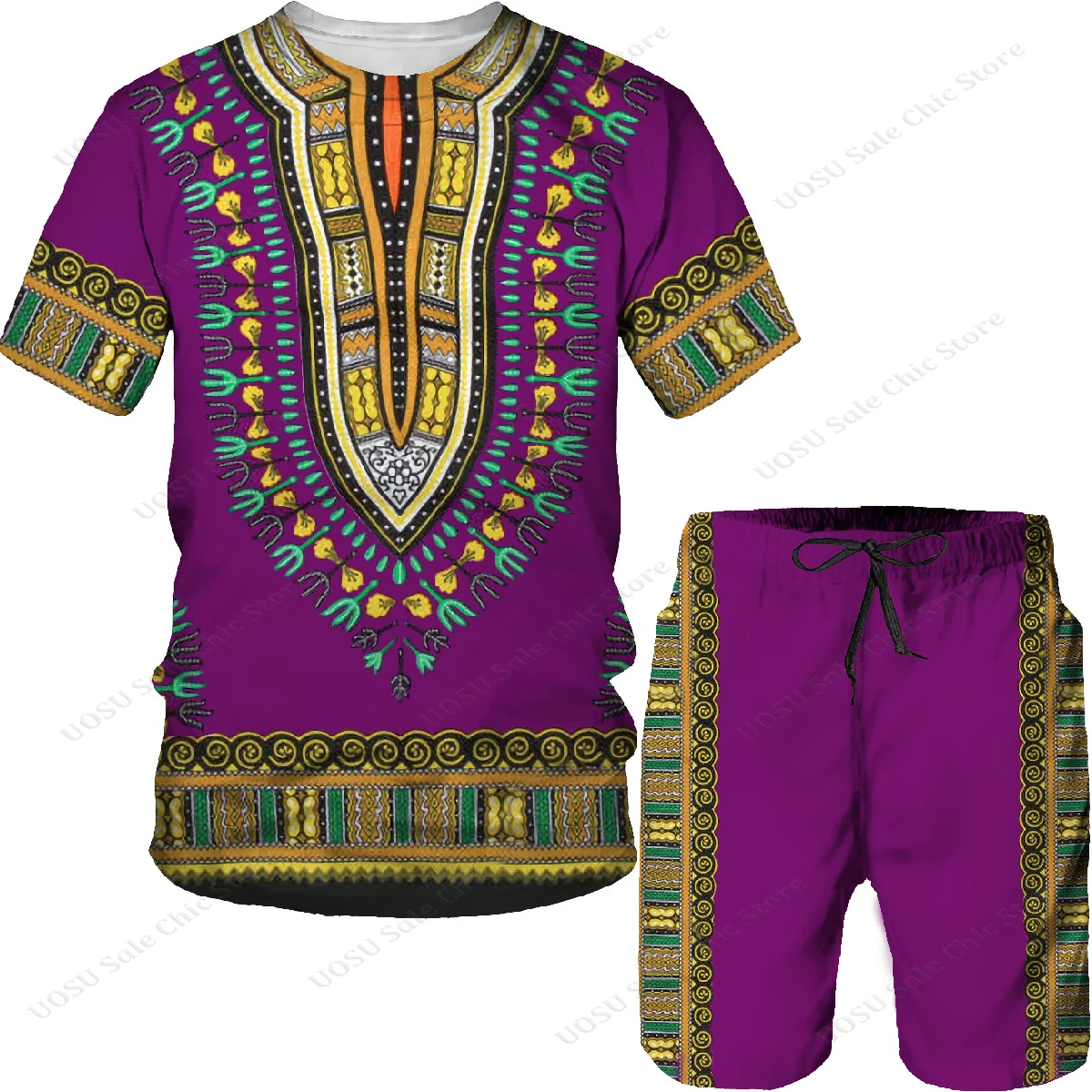 African Print Men Clothing Dashiki T Shirt Set Traditional Wear Clothes Short Sleeve Casual Retro Streetwear Vintage Ethnic
