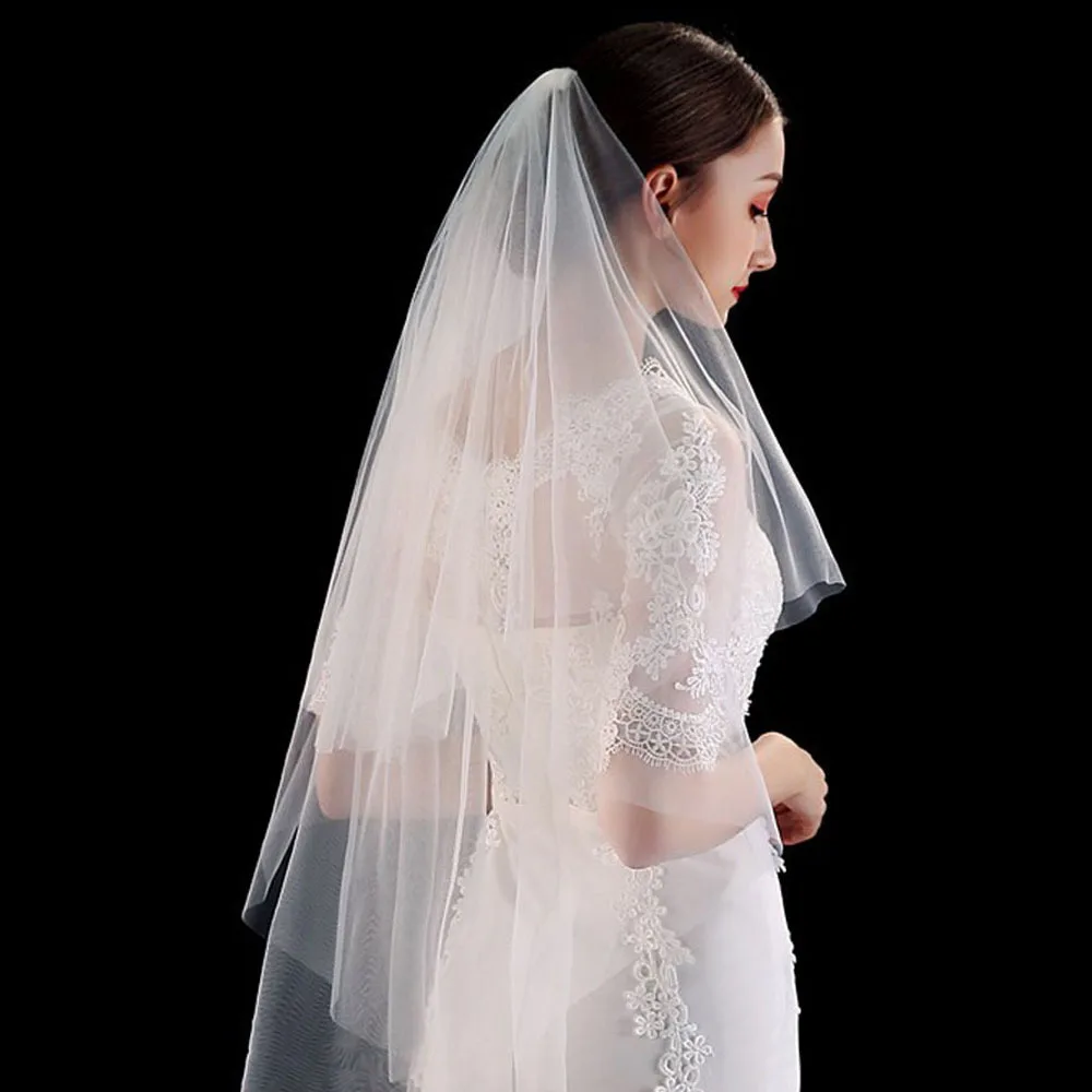 

Fashion Double Layers White Tulle Simple Women's Bridal Veil with Comb Wedding Accessories 2023 Hip Length