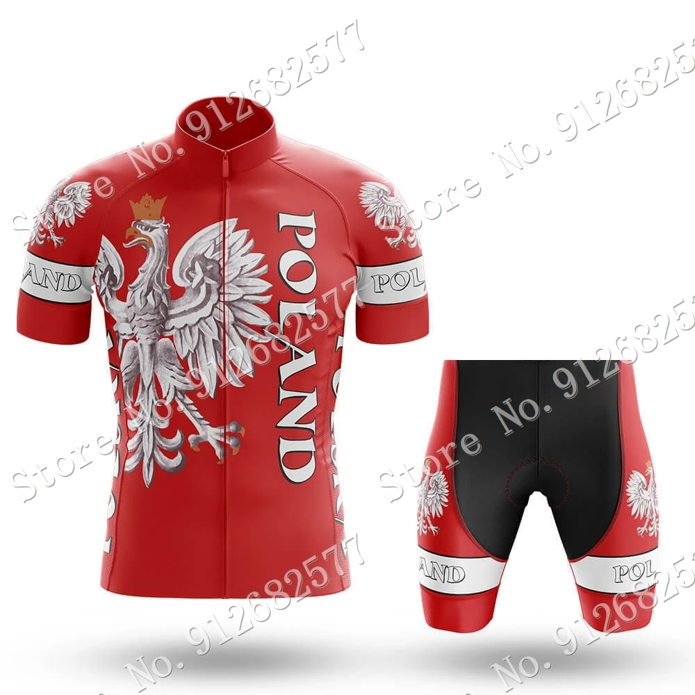 Poland Cycling Jersey Team Set Polish Mens Bicycle Clothing Road Bike Shirts Suit Bicycle Bib Shorts MTB Maillot Ropa