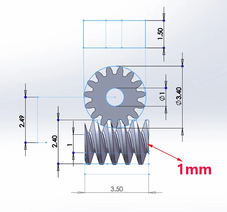 Electric Bike Gear Motor Gear Transmission Gear 0.2M 15T 0.8/1.0mm Shaft Hole Copper Metal Brass Worm Reduction Gear Set 1:87