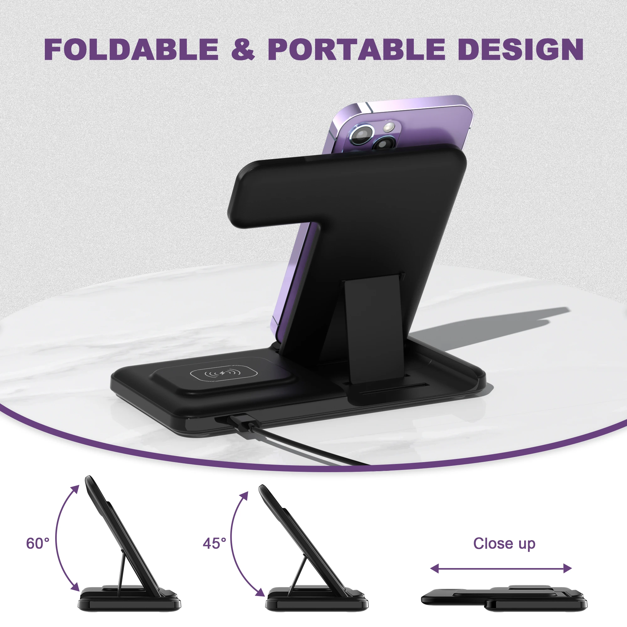 3 in 1 Wireless Charger Stand For iPhone 14 13 12 11 Max Fast Foldable Charging Station Dock For Apple Watch 8 7 6 AirPods Pro 4