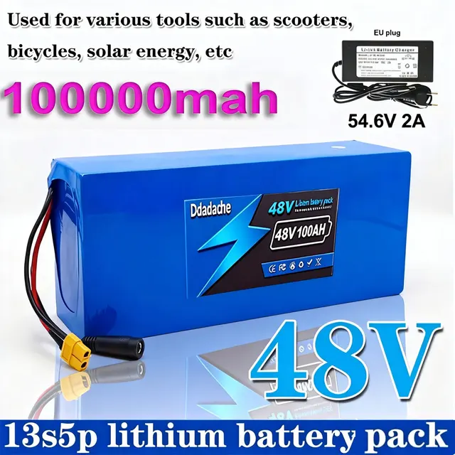 Batterie au Lithium rechargeable 100Ah 48V 100% neuve 13S5P 18650, BMS intelligent intégré pour machines électriques de 1500W 1