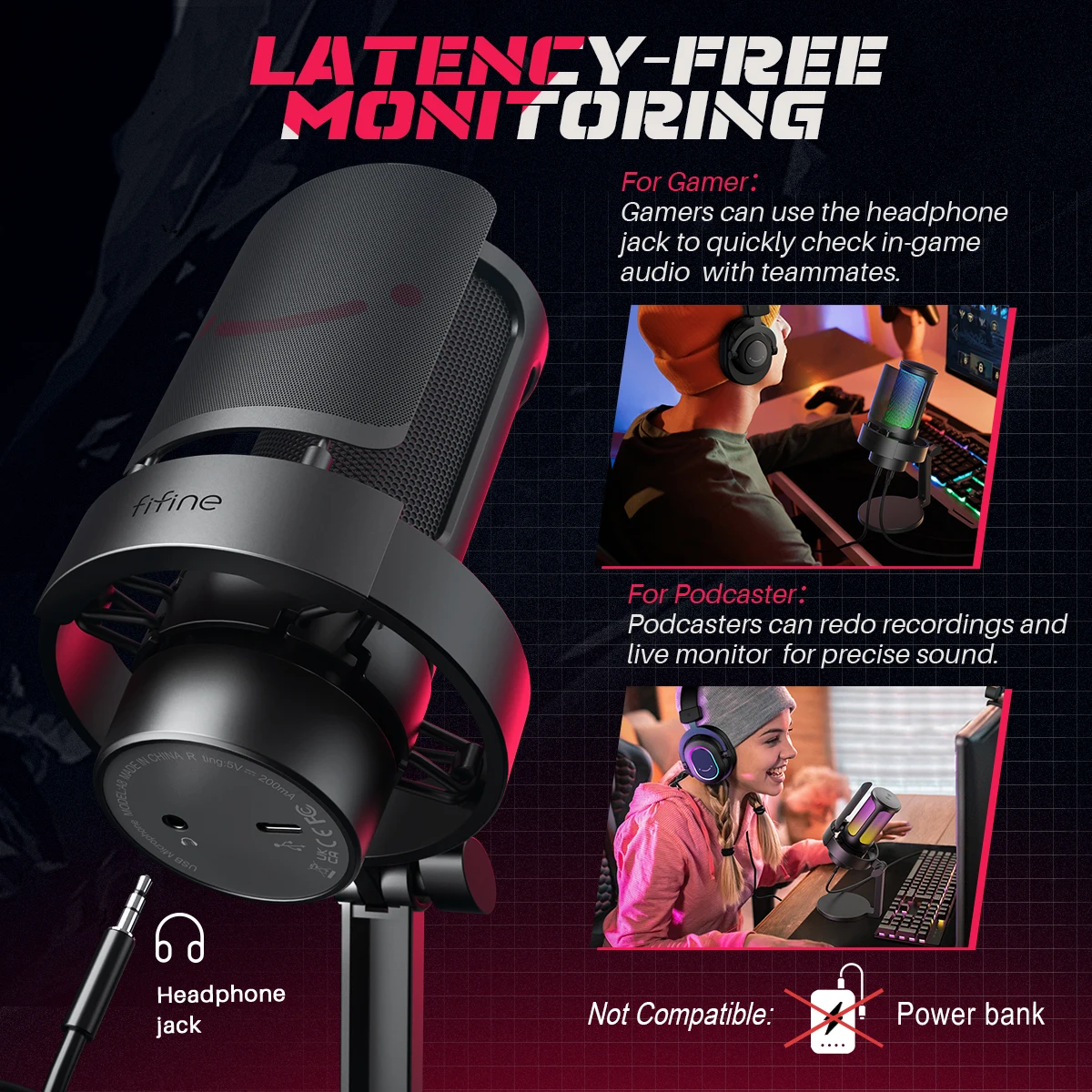 FIFINFIFINE USB Gaming Microfono para PC Mac PS4 PS5, RGB
