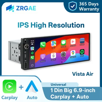 Radio para Auto de 6.86 Pulgadas 1Din con Carplay y Android Auto, Reproductor Multimedia MP5 con Bluetooth, FM Estéreo, USB Tipo-C, Autoradio 1