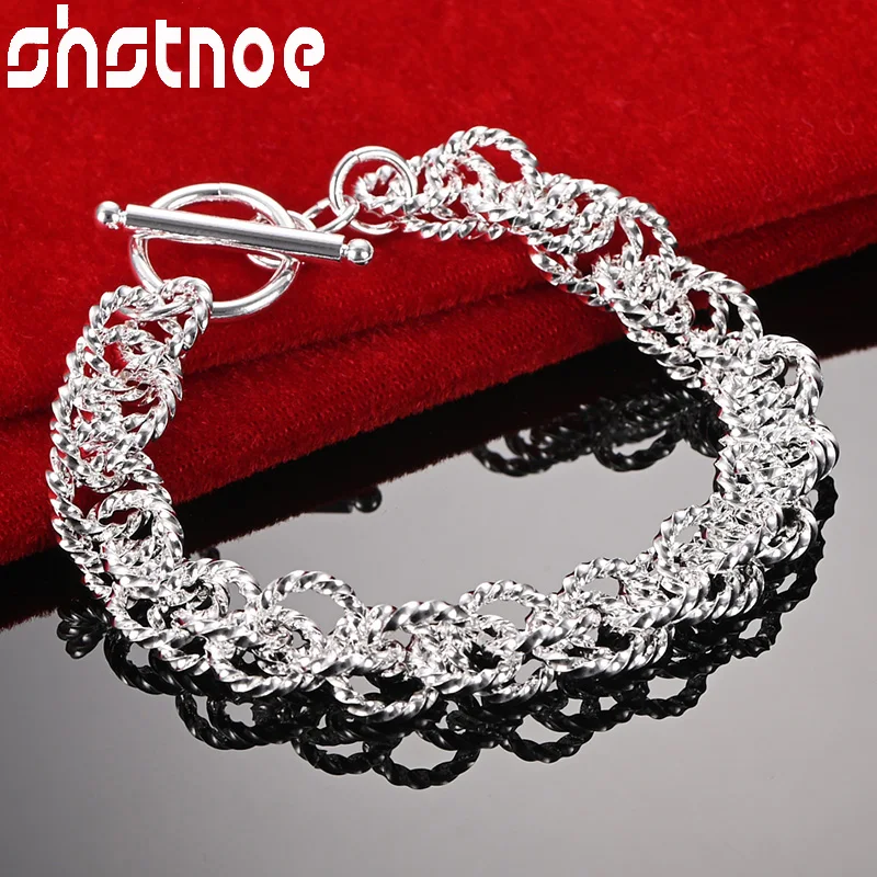 

SHSTONE 925 Sterling Silver Spiral Circle Chain Bracelets For Woman Elegant Wedding Party Banquet Fashion Jewelry Birthday Gift