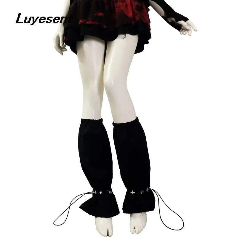 

Унисекс готические черные утеплители для ног, женские уличные носки на шнуровке с рукавом для ног, готические носки в стиле панк, чехол для ног, лето 2023