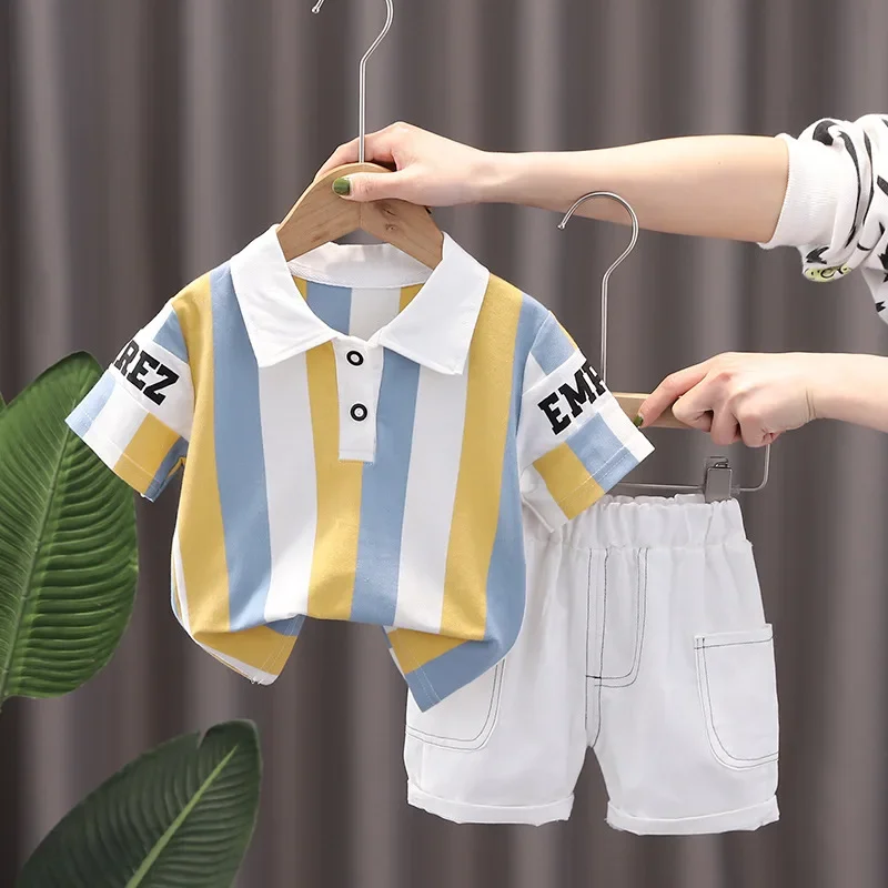 Abbigliamento per Bambini, Set Mamma e Figlio, Completo Estivo per Ragazzi, T-shirt e Pantaloncini in Cotone, Manica Corta, Moda 2 Pezzi - immagine 3