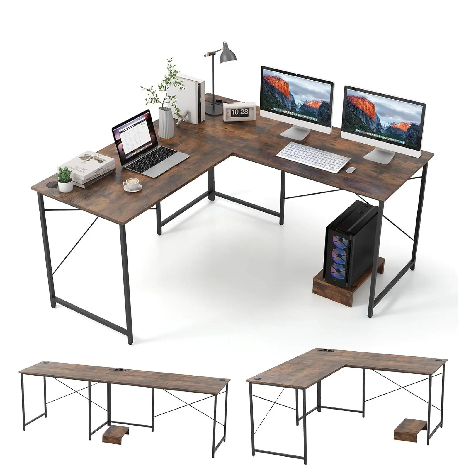 L-Shape Desk,Reversible Corner Desk with Charging Station,Table with Cable Holes and Removable CPU/Monitor Stand,Computer Desk L-Shape Desk,Reversible Corner Desk with Charging Station,Table with Cable Holes and Removable CPU/Monitor Stand,Computer Desk