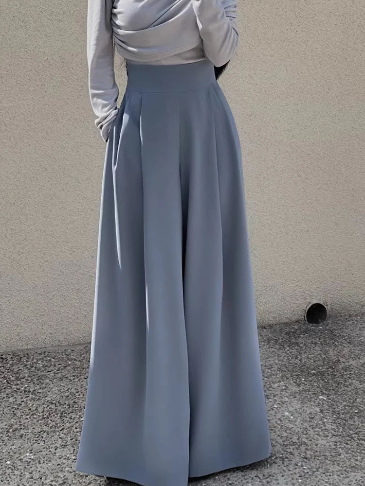 

Korean Fashion High Waist Slim Pleated Baggy Pants Women Summer Wide Leg Suit Pantalons Femme Solid Simple Loose Casual Trousers