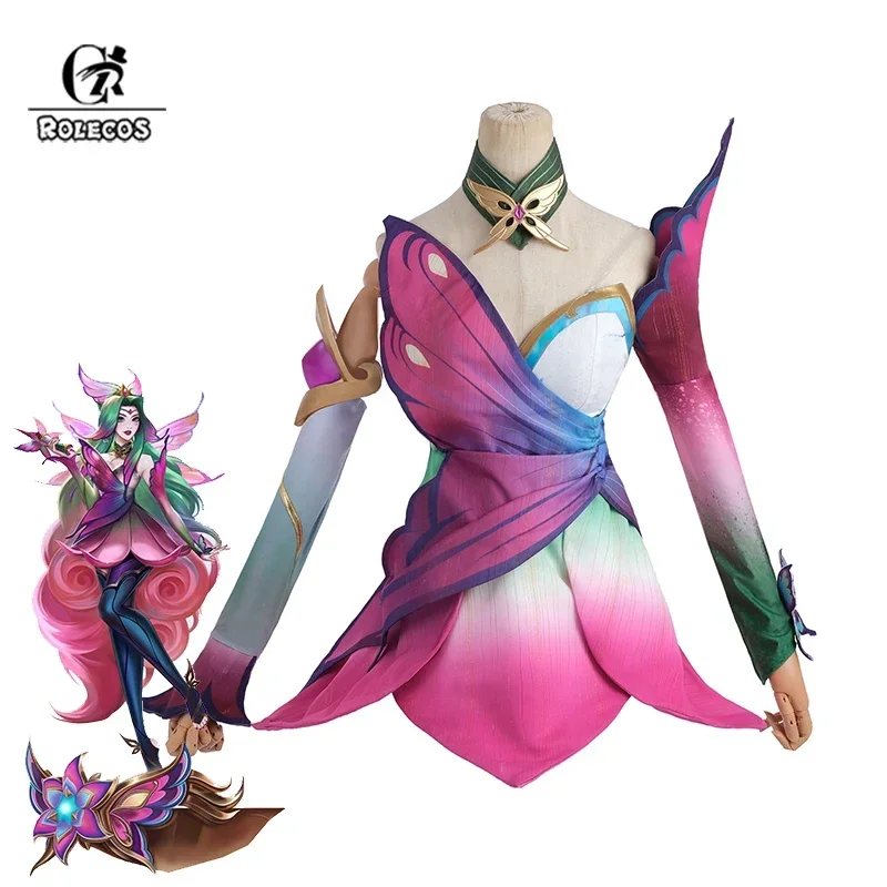 

ROLECOS LOL Faerie Court Seraphine Cosplay Costume Game LOL Seraphine Butterfly Design Outfit Halloween Women Suit New Skin