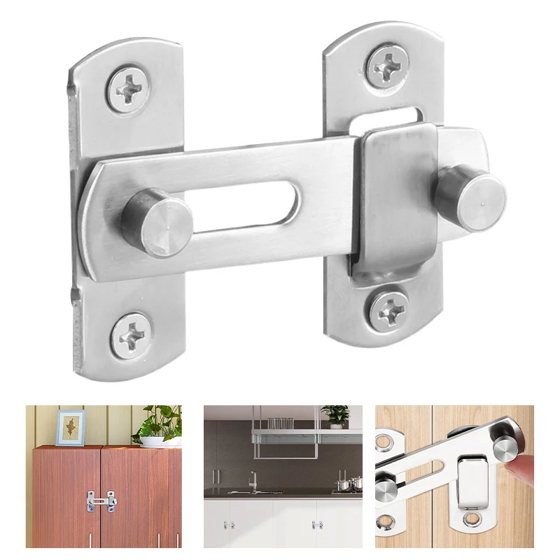 Door Latch 180Degree Stainless Hardware Barn Door Baby Safety Right Angle Spring Fixed