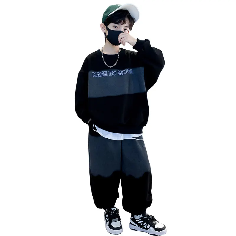 

Korean Boy Clothing Set Spring Autumn Sweatshirt and Pants 2Pcs Suit Outfits Fashion Grandient Color Tracksuits for Kids 5-14Yrs