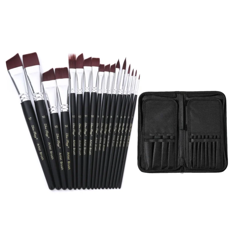 Body Pinting Brushes Face Body Art Paint Professional Paint Brushes Set With Storage Bag Wooden Handle Nylon Oil Painting Brush 6