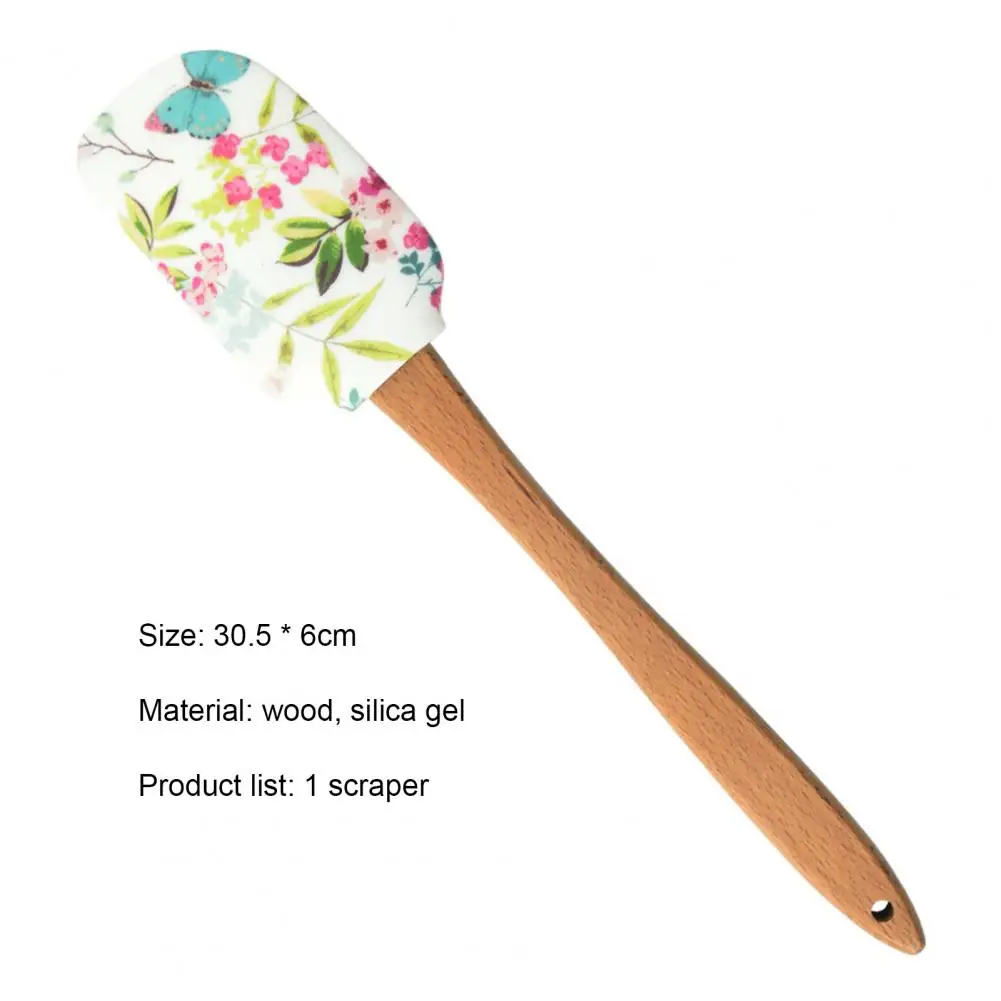 30.5cm Silicone Cake Scraper Wooden Handle Colorful Dessert Cream Spatula Flower Theme Split Butter Tools Household Supplies