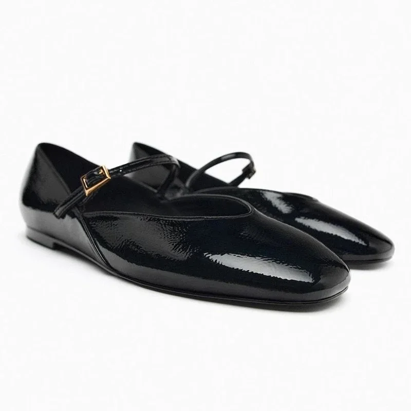 Spring Designer Red Women Ballet Shoes Casual Round Toe Flats Patent Leather Office Female Shoes 2