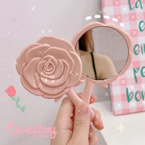 Симпатичное модное розовое ручное косметическое зеркало, пластиковое зеркало, женское уличное портативное туалетное зеркало для девушек, для дома, путешествий, мини-красота