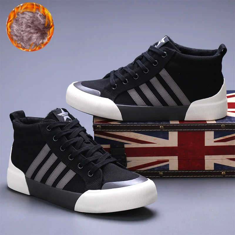 Brand-Classic-Black-Men-s-Canvas-Shoes-Winter-High-top-Canvas-Sneakers ...