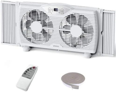 Twin Window Fan with Remote, 9-Inch Blades Reversible Airflow, Thermostat Control, 3 Speeds, 3 Functions, 23.8