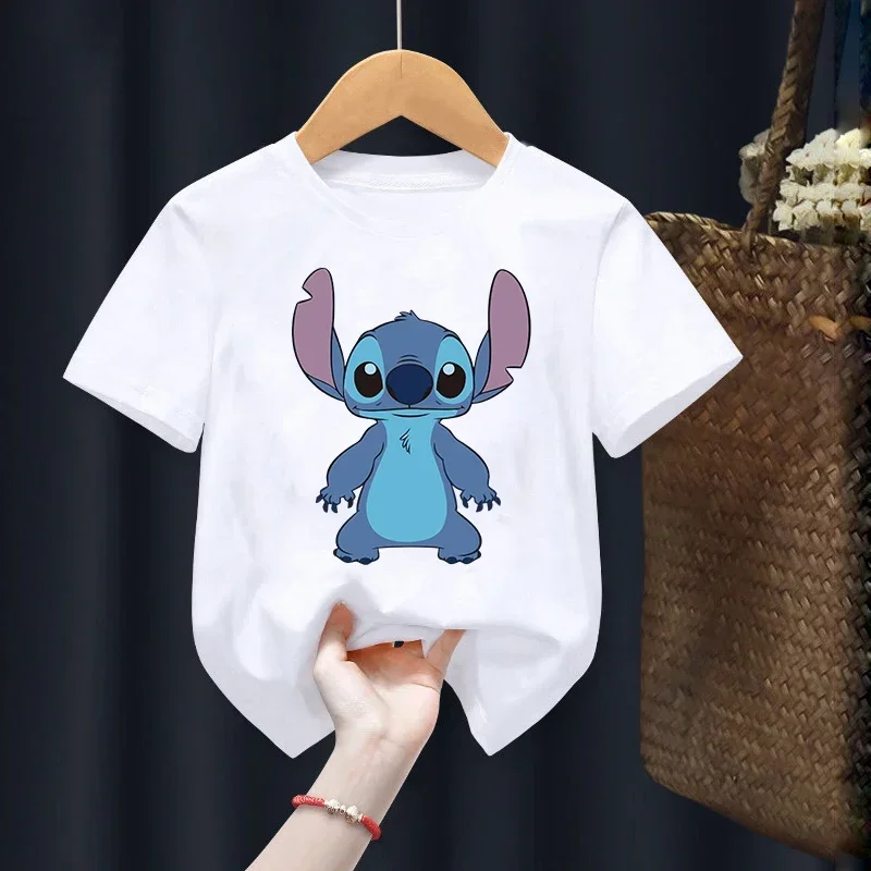 Disney Lilo Stitch Children T-Shirt Kawaii T Shirt Anime Cartoons Children Casual Clothes Tee Shirt Kid Girl Boy Fashion Y2K Top 5