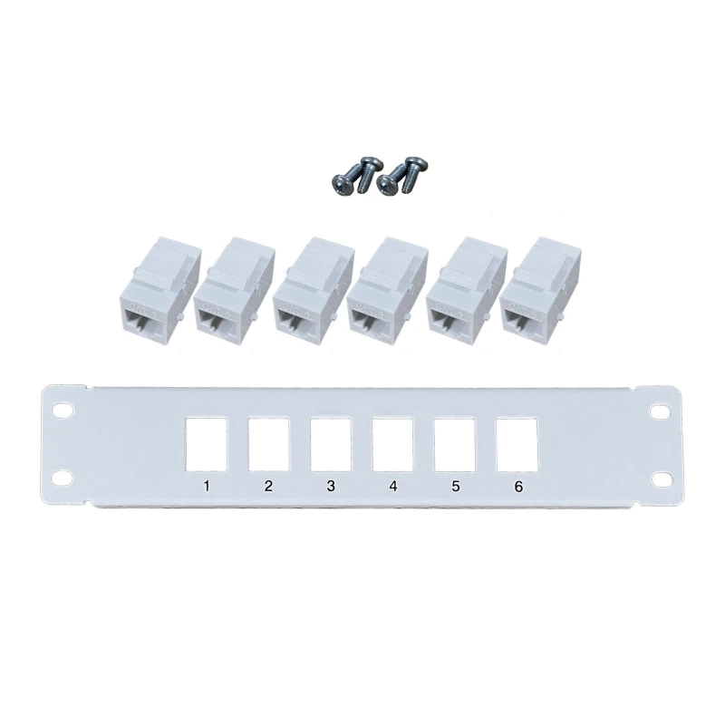 6 포트 CAT6 패치 패널은 RJ45 네트워크 케이블 랙/벽면 마운트용 코딩된 T568A/B 배선을 위해 비차폐 후면 CAT6을 지원합니다.