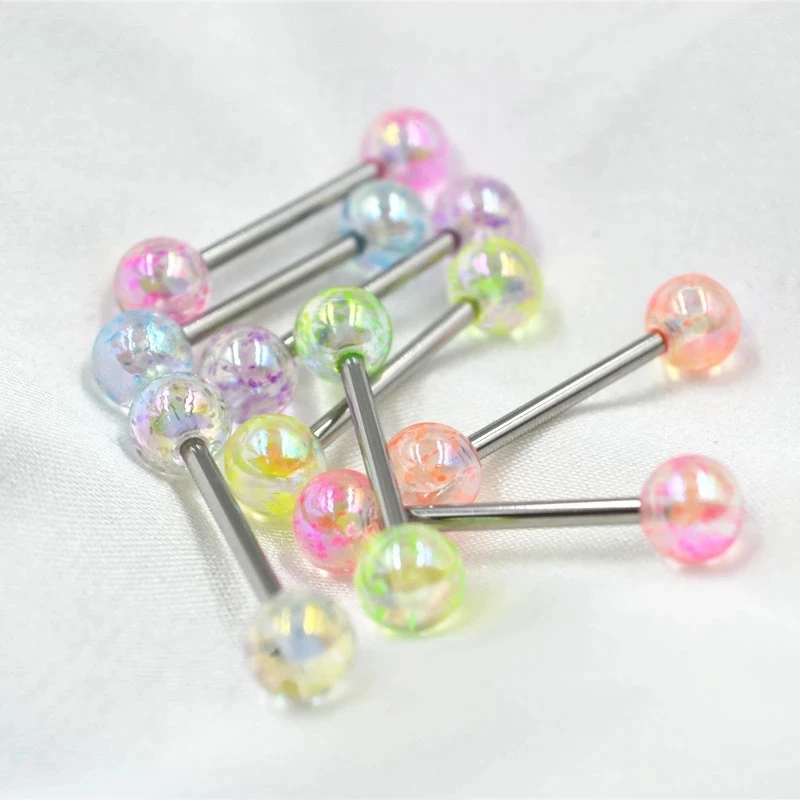 6PCS Shimmering Acrylic Tongue and Nipple Barbell Set