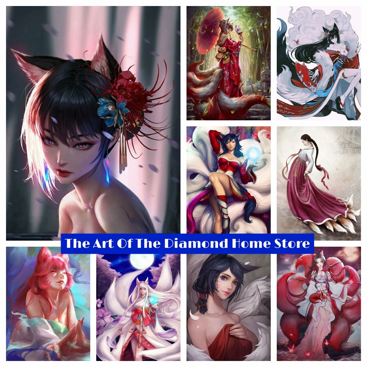 

Kitsune 5D AB Drills Diamond Art Painting Fantasy Ancient Gumiho Nine Tailed Fox Anime Embroidery Cross Stitch Kit Home Decor