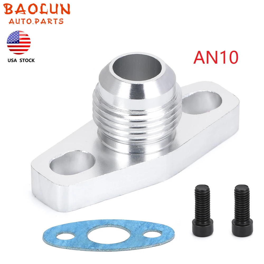 

BAOLUN Turbo Oil Return Drain Flange AN10 Adapter Kit For Garrett GT28 GT30 GT35 T25 With 2Pcs M8x1.25mm Bolts Silver