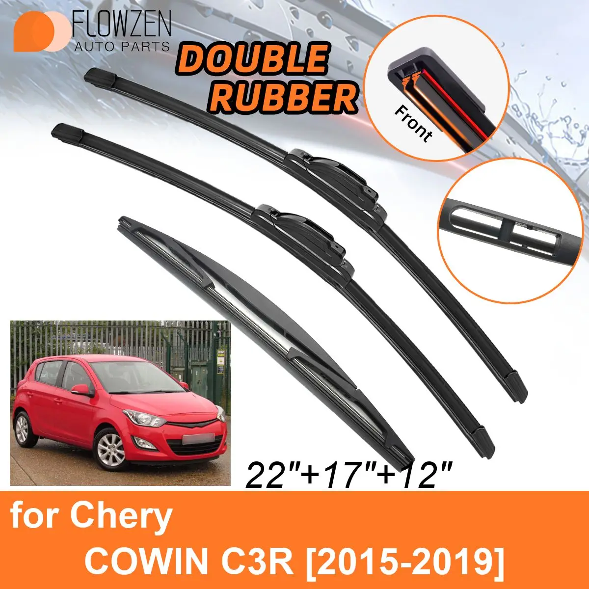 

Двойные резиновые автомобильные дворники для Chery COWIN C3R 2015-2019, передние и задние щетки, аксессуары для лобового стекла 2015, 2016, 2017, 2018, 2019