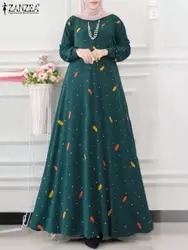 Autumn Vintage Floral Print Muslim Dress ZANZEA Fashion Women Long Sleeve Abaya Ramadan Islamic Clothing Bohemian Party Vestido