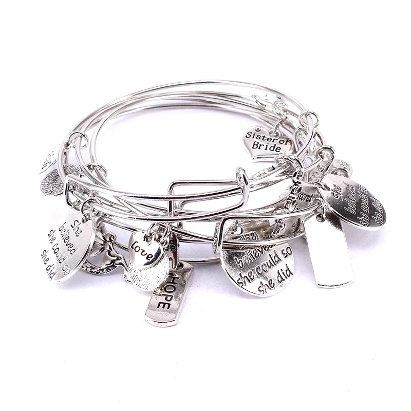 Bracelet Set Silver Gold Color Bracelets for Women Girls Jewllery Love Hope Faith Letter Charm 5pcs bangle bracelet
